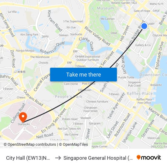 City Hall (EW13|NS25) to Singapore General Hospital (SGH) map