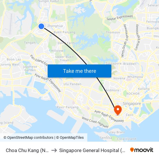 Choa Chu Kang (NS4) to Singapore General Hospital (SGH) map