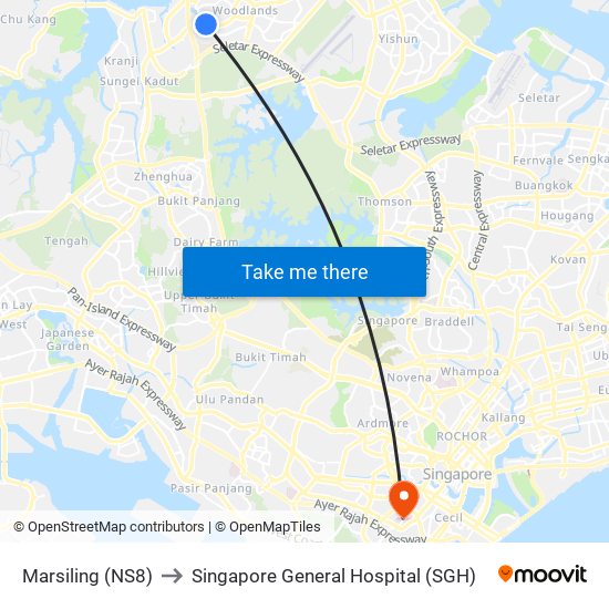 Marsiling (NS8) to Singapore General Hospital (SGH) map