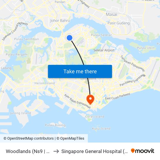 Woodlands (Ns9 | Te2) to Singapore General Hospital (SGH) map