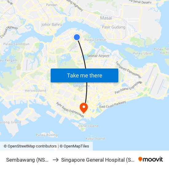 Sembawang (NS11) to Singapore General Hospital (SGH) map