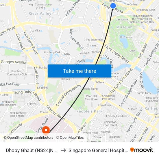 Dhoby Ghaut (NS24|NE6|CC1) to Singapore General Hospital (SGH) map