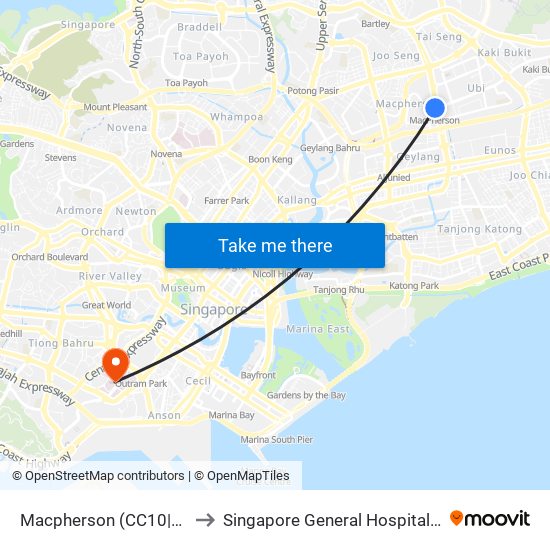 Macpherson (CC10|DT26) to Singapore General Hospital (SGH) map