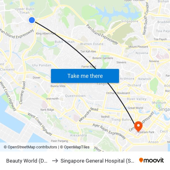 Beauty World (DT5) to Singapore General Hospital (SGH) map