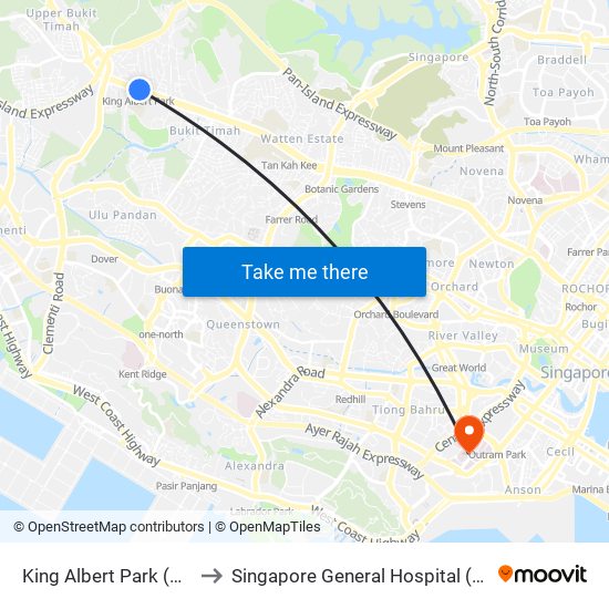 King Albert Park (DT6) to Singapore General Hospital (SGH) map