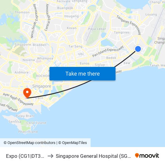 Expo (CG1|DT35) to Singapore General Hospital (SGH) map