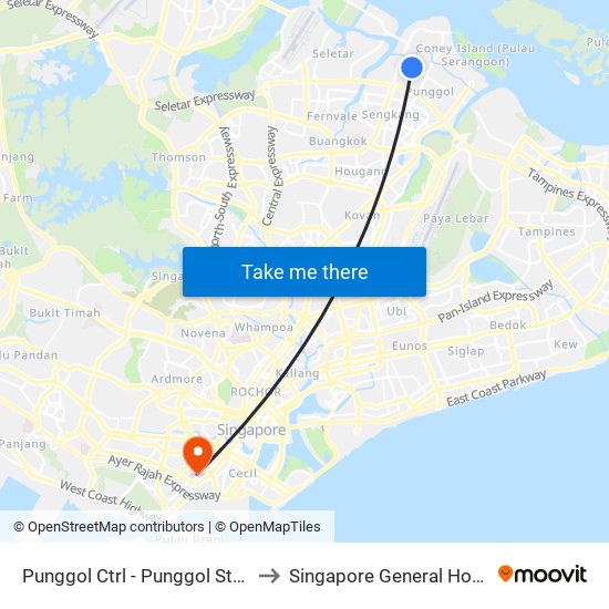 Punggol Ctrl - Punggol Stn/Int (65259) to Singapore General Hospital (SGH) map