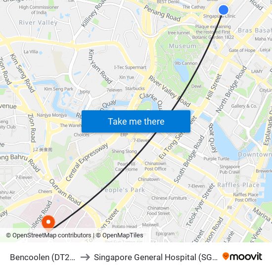 Bencoolen (DT21) to Singapore General Hospital (SGH) map