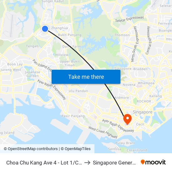 Choa Chu Kang Ave 4 - Lot 1/Choa Chu Kang Stn (44539) to Singapore General Hospital (SGH) map