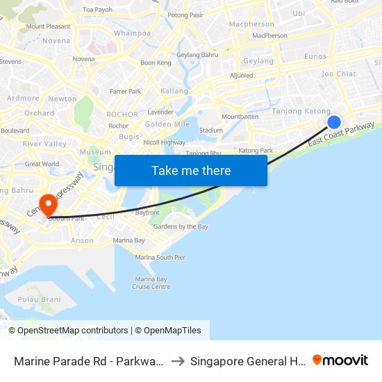 Marine Parade Rd - Parkway Parade (92049) to Singapore General Hospital (SGH) map