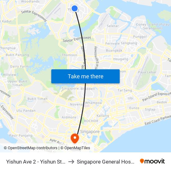 Yishun Ave 2 - Yishun Stn (59079) to Singapore General Hospital (SGH) map