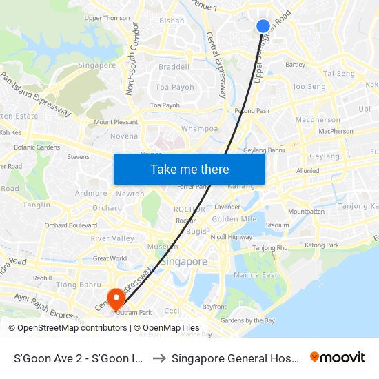 S'Goon Ave 2 - S'Goon Int (66009) to Singapore General Hospital (SGH) map