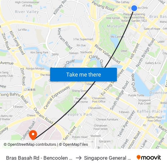 Bras Basah Rd - Bencoolen Stn Exit B (08069) to Singapore General Hospital (SGH) map