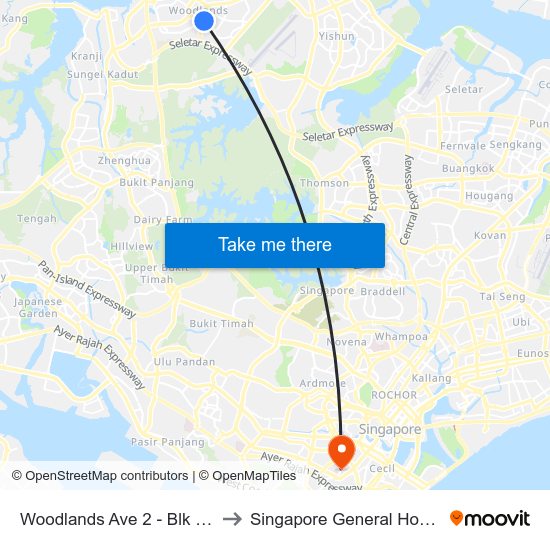 Woodlands Ave 2 - Blk 511 (46331) to Singapore General Hospital (SGH) map