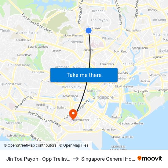 Jln Toa Payoh - Opp Trellis Twrs (52079) to Singapore General Hospital (SGH) map