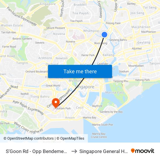 S'Goon Rd - Opp Bendemeer Pr Sch (60141) to Singapore General Hospital (SGH) map