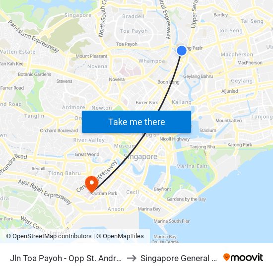 Jln Toa Payoh - Opp St. Andrew's Village (60089) to Singapore General Hospital (SGH) map