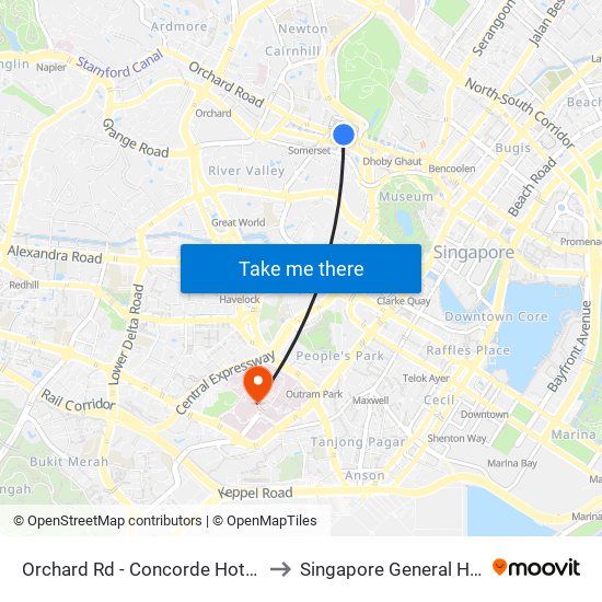 Orchard Rd - Concorde Hotel S'Pore (08138) to Singapore General Hospital (SGH) map