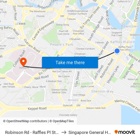 Robinson Rd - Raffles Pl Stn Exit F (03031) to Singapore General Hospital (SGH) map