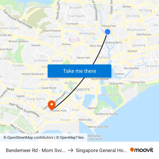 Bendemeer Rd - Mom Svcs Ctr (60179) to Singapore General Hospital (SGH) map