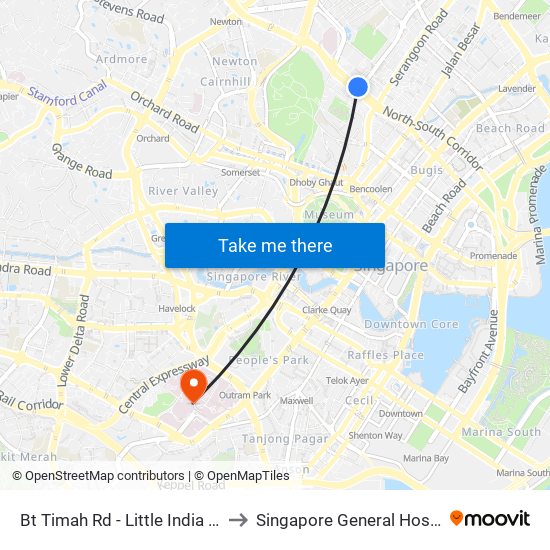 Bt Timah Rd - Little India Stn (40019) to Singapore General Hospital (SGH) map