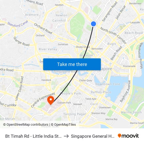 Bt Timah Rd - Little India Stn Exit A (40011) to Singapore General Hospital (SGH) map