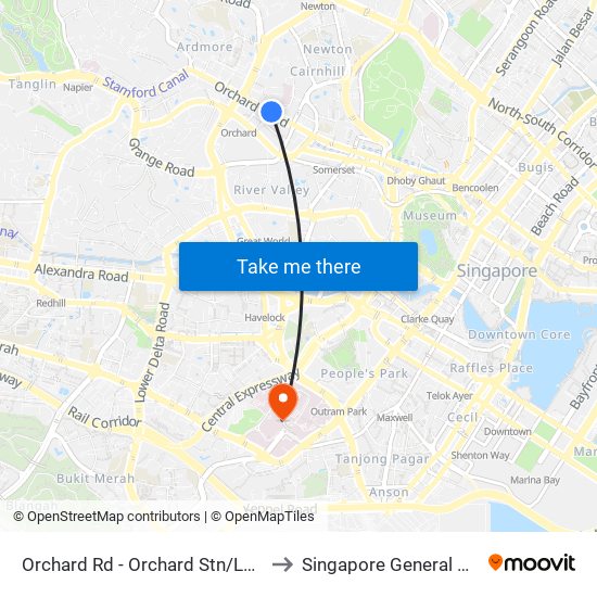 Orchard Rd - Orchard Stn/Lucky Plaza (09048) to Singapore General Hospital (SGH) map