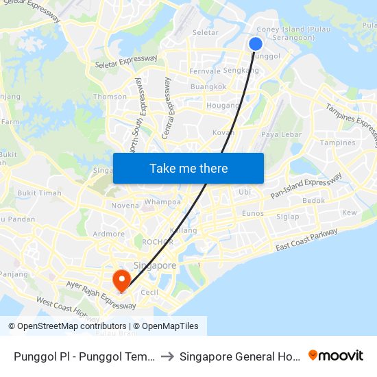 Punggol Pl - Punggol Temp Int (65009) to Singapore General Hospital (SGH) map