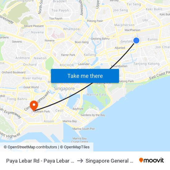 Paya Lebar Rd - Paya Lebar Stn Exit B (81111) to Singapore General Hospital (SGH) map