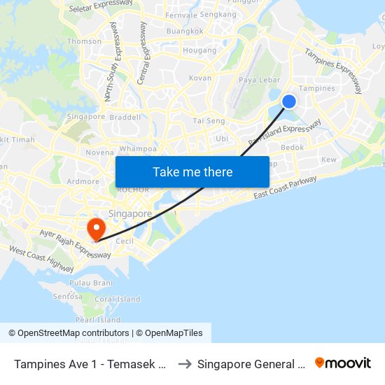 Tampines Ave 1 - Temasek Poly West G (75249) to Singapore General Hospital (SGH) map