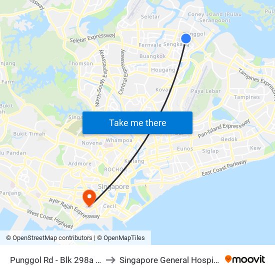 Punggol Rd - Blk 298a (65061) to Singapore General Hospital (SGH) map