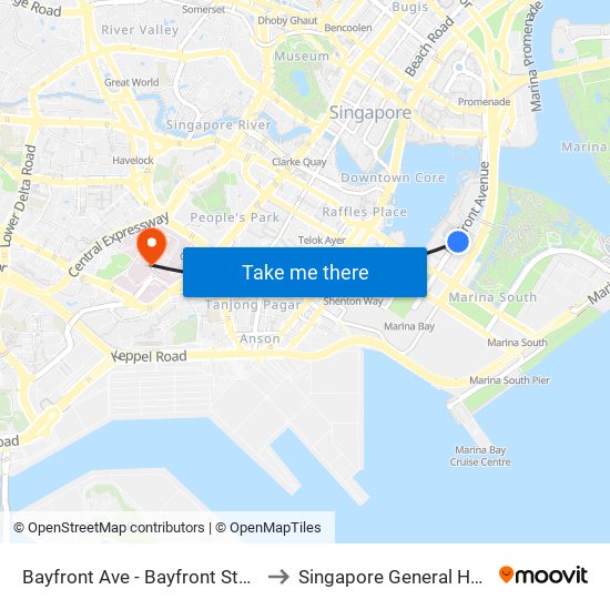 Bayfront Ave - Bayfront Stn Exit A (03519) to Singapore General Hospital (SGH) map