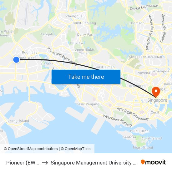 Pioneer (EW28) to Singapore Management University (SMU) map