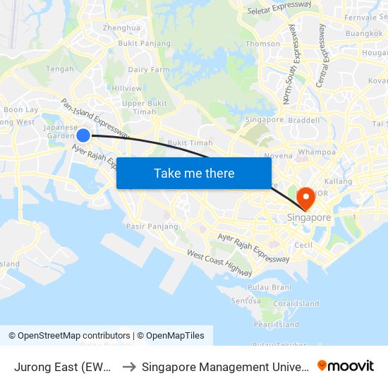 Jurong East (EW24|NS1) to Singapore Management University (SMU) map