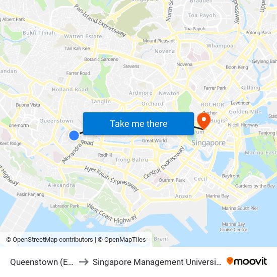 Queenstown (EW19) to Singapore Management University (SMU) map