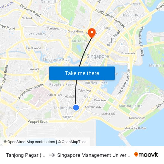 Tanjong Pagar (EW15) to Singapore Management University (SMU) map