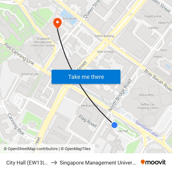 City Hall (EW13|NS25) to Singapore Management University (SMU) map