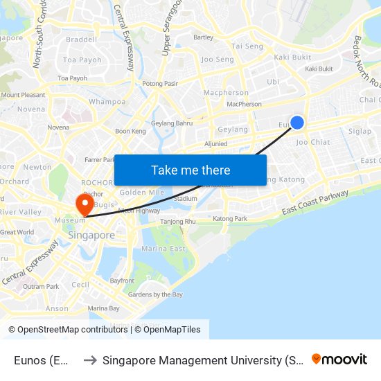 Eunos (EW7) to Singapore Management University (SMU) map