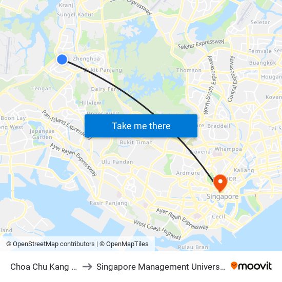 Choa Chu Kang (NS4) to Singapore Management University (SMU) map