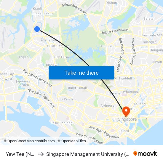 Yew Tee (NS5) to Singapore Management University (SMU) map