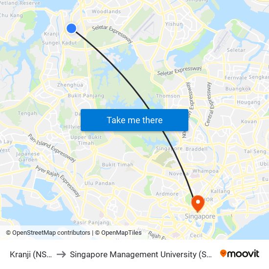 Kranji (NS7) to Singapore Management University (SMU) map