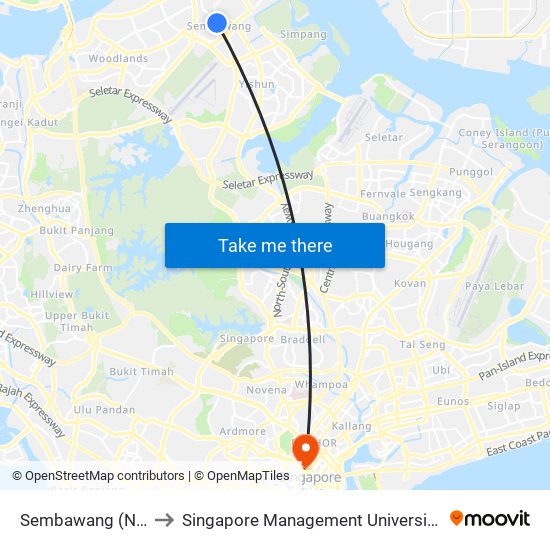 Sembawang (NS11) to Singapore Management University (SMU) map