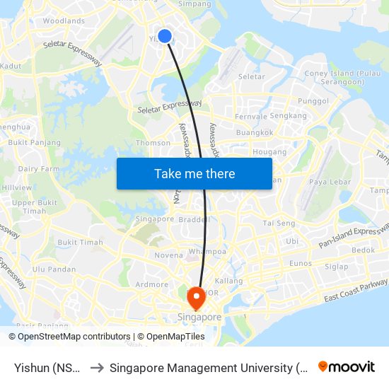 Yishun (NS13) to Singapore Management University (SMU) map