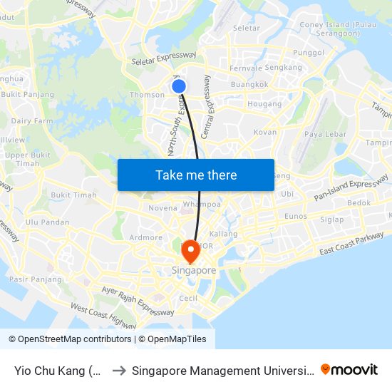 Yio Chu Kang (NS15) to Singapore Management University (SMU) map