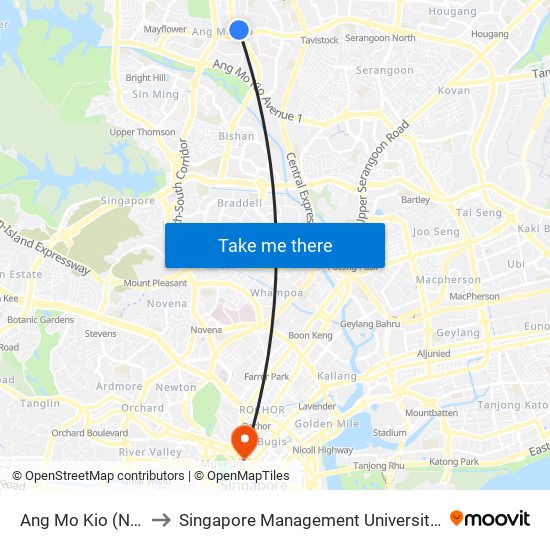 Ang Mo Kio (NS16) to Singapore Management University (SMU) map