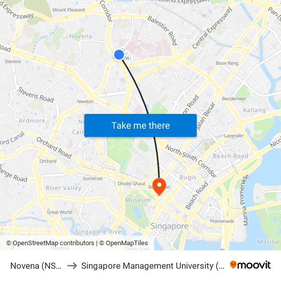 Novena (NS20) to Singapore Management University (SMU) map