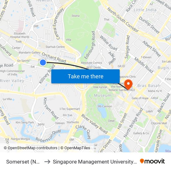 Somerset (NS23) to Singapore Management University (SMU) map