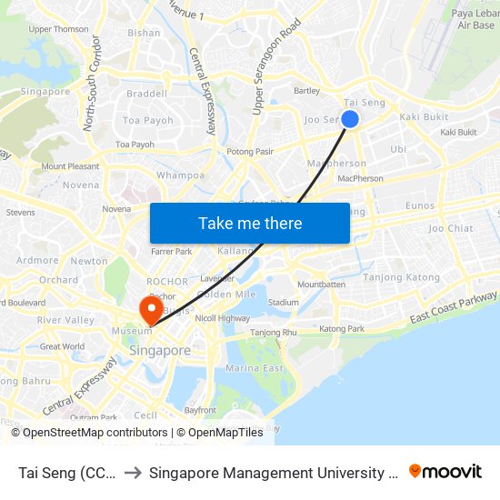 Tai Seng (CC11) to Singapore Management University (SMU) map