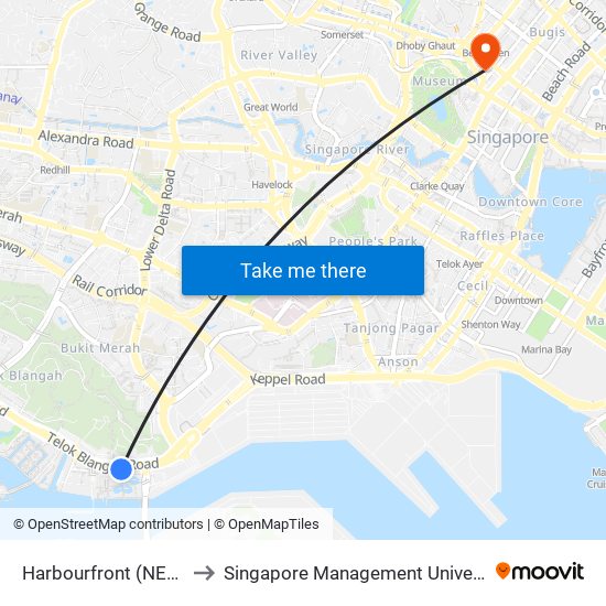 Harbourfront (NE1|CC29) to Singapore Management University (SMU) map