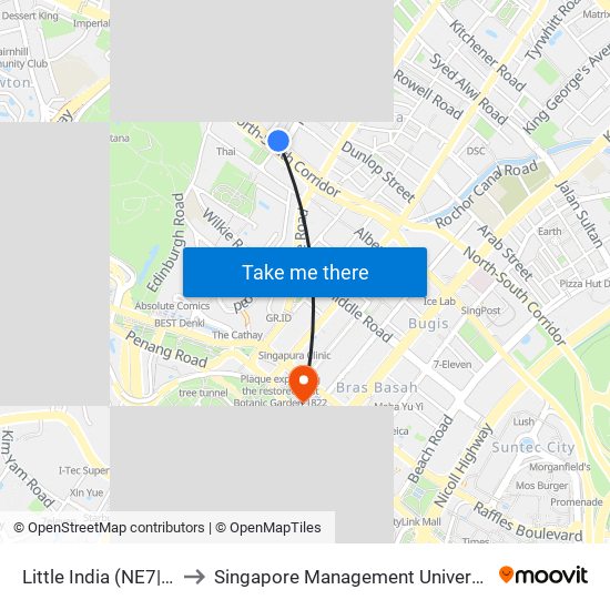 Little India (NE7|DT12) to Singapore Management University (SMU) map